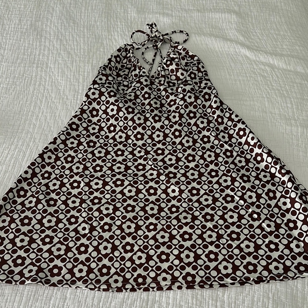 Garage Brown and White Floral Halter Dress